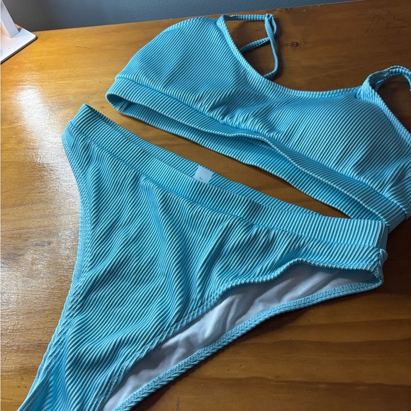 SHEIN Other - SHEIN Light Blue Ribbed Bikini Set